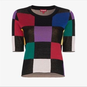 STAUD Bain Checkered Knit Top Size L